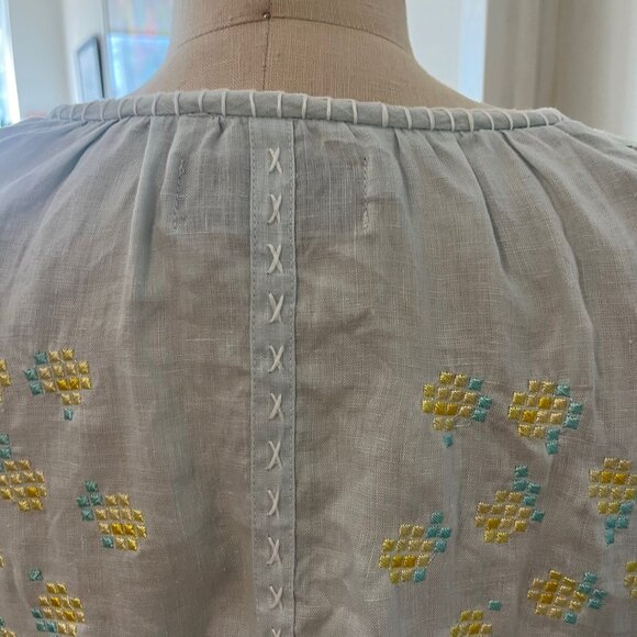 INNIKA CHOO  Embroidered Linen Smock Blouse  in Sea Mist One Size - Picture 16 of 16